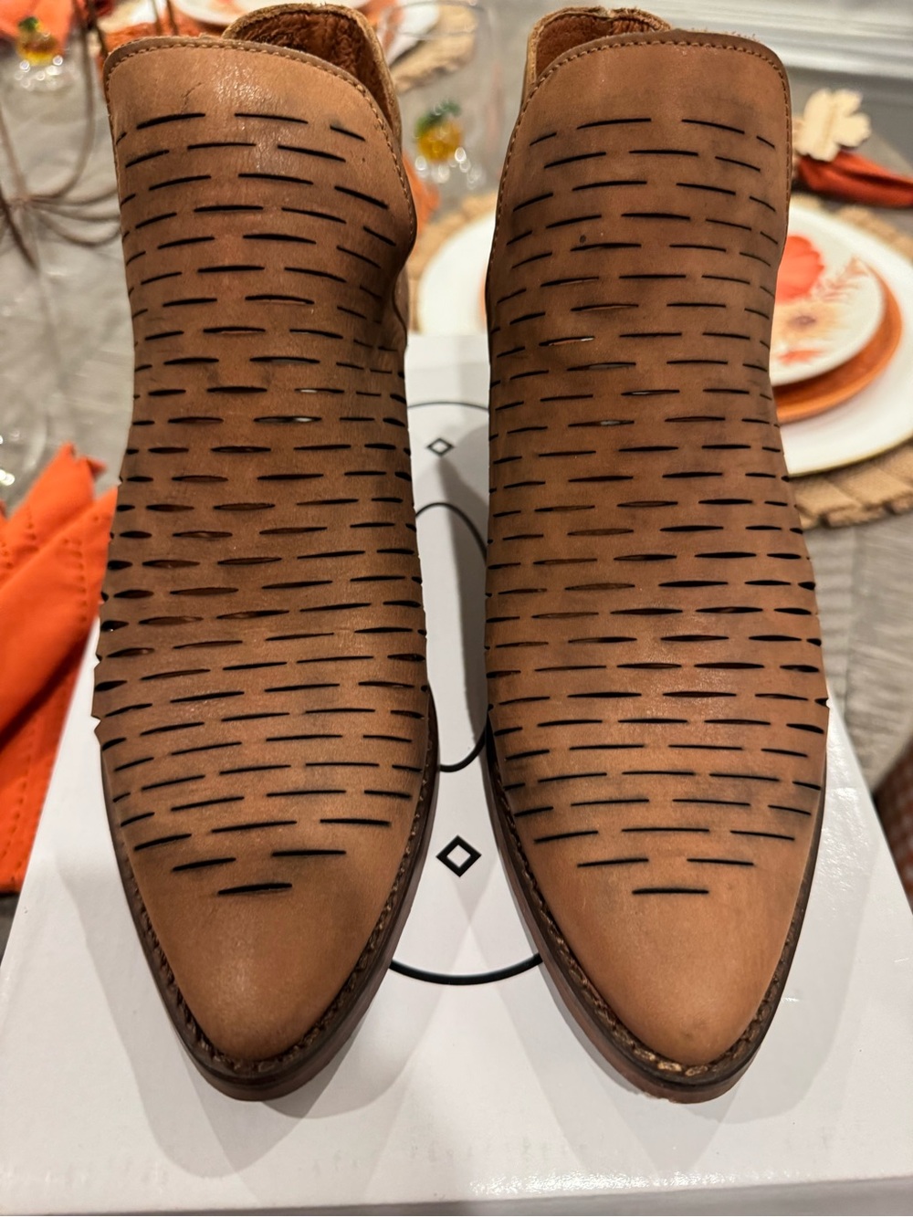 Steve Madden Tan Perforated Pointed Toe Ankle Booties
